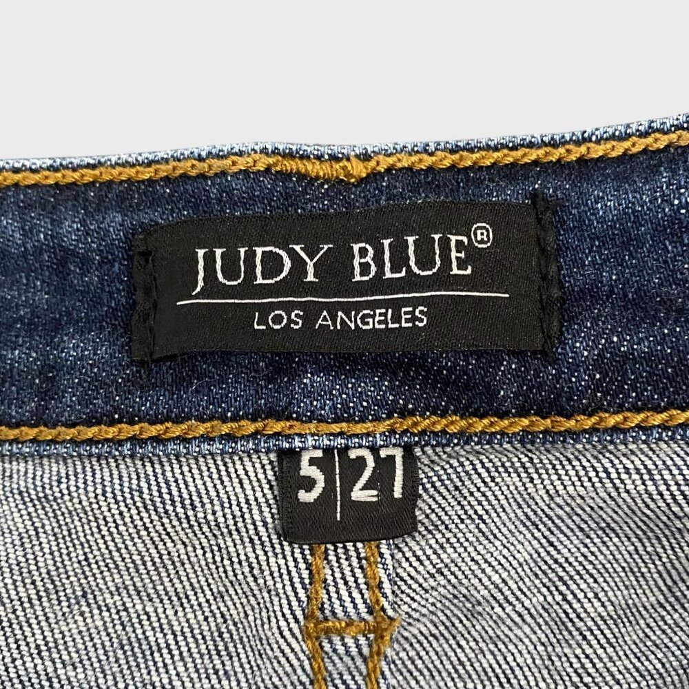 Judy Blue Mid-Rise Destroyed Slim Fit Jeans Women's Size 27 Distressed Raw-Hem - Picture 8 of 11